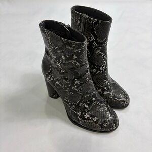 Forever 21 Faux Snakeskin Boots Women's 6 Black Grey White Round Toe Block Heel